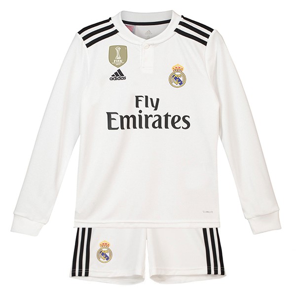 Camiseta Real Madrid Replica Primera Ropa ML Niños 2018/19 Blanco